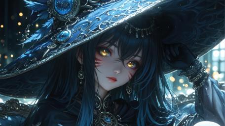 Moonlit Sorceress in Sapphire Shadows wallpaper