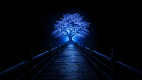Midnight Bridge to the Glowing Tree wallpaper