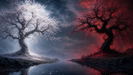 Twin Trees of Ice and Ember wallpaper