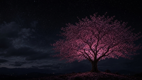 Midnight Glow of the Solitary Tree wallpaper