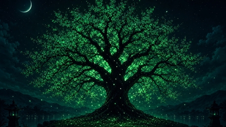 Luminous Tree Beneath the Moonlit Sky wallpaper