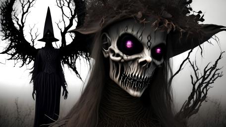 Eerie Skeletal Witch of the Dark Forest wallpaper