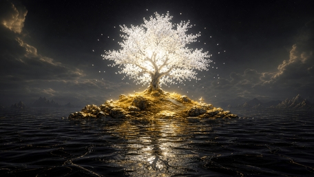 Midnight Glow of the Lone Tree wallpaper