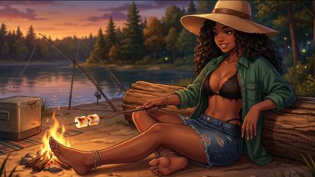 Sunset Lakeside Campfire Serenity wallpaper