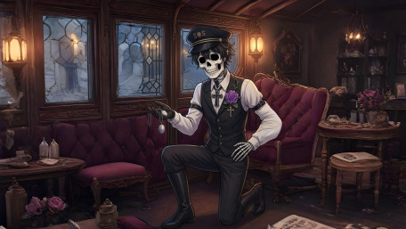 Gothic Skeleton Butler in Twilight Lounge wallpaper