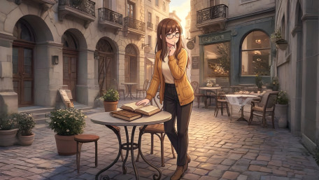 Quiet Study in Sunlit Anime Alley wallpaper