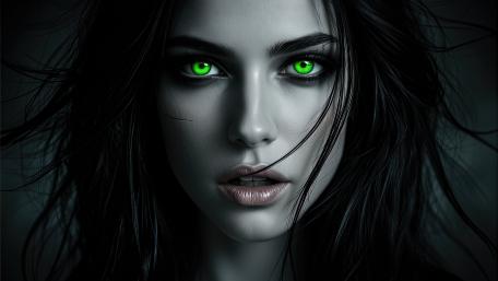 Enigmatic Green Eyed Dark Fantasy Portrait wallpaper