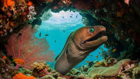 Mystic Moray in Coral Reef Glow wallpaper