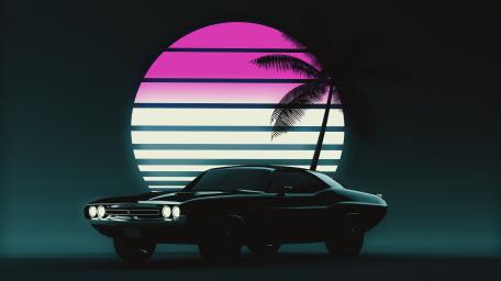 Neon Muscle Car Sunset wallpaper
