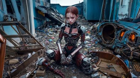 Lost Cyborg Girl in the Ruins wallpaper