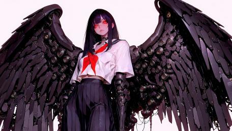 Cyberpunk Gothic Winged Schoolgirl wallpaper