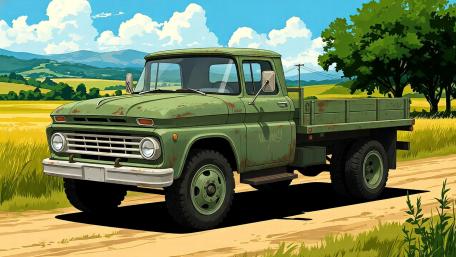Vintage Truck on a Sunny Countryside Road wallpaper