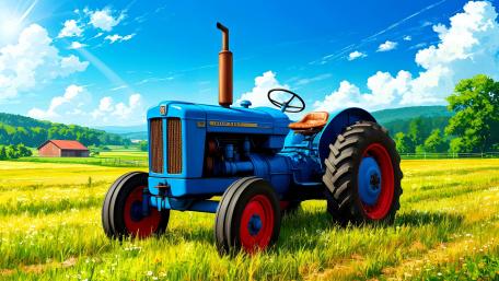 Vintage Tractor in Sunny Anime Fields wallpaper