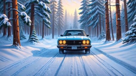 Snowbound Vintage Ride wallpaper