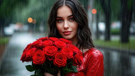 Rain Kissed Roses and Serene Beauty wallpaper