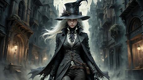 Gothic Sorceress in Misty Victorian Street wallpaper