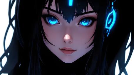 Cyber Neon Anime Portrait wallpaper