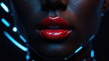 Radiant Red Lips in Neon Glow wallpaper
