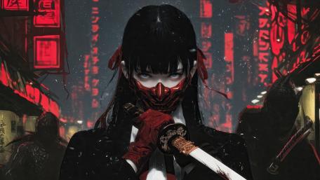 Oni Masked Samurai Girl wallpaper