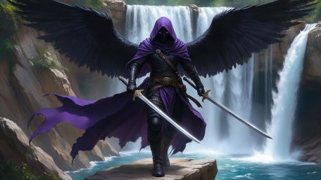 Winged Shadow Warrior at the Falls wallpaper
