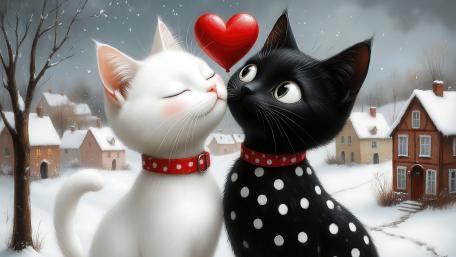 Winter Love Between Two Charming Cats wallpaper
