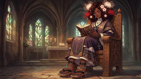 Serene Nun Reading in a Gothic Chapel wallpaper