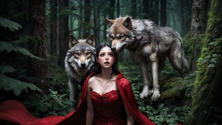 Little Red Riding Hood and the wolves wallpaper