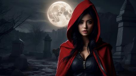 Moonlit Crimson Hooded Guardian wallpaper