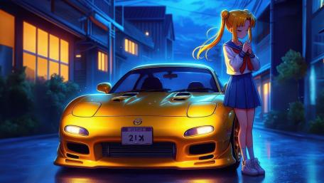 Neon Drift Under Moonlit Streets wallpaper