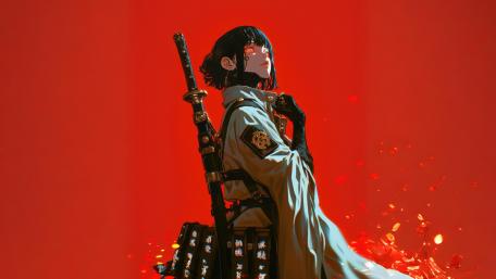 Crimson Blade Samurai Girl wallpaper