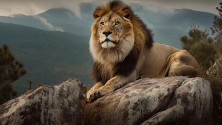 Majestic Lion Over Mountain Rocks wallpaper