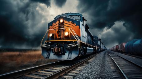 Stormbound Freight Locomotive at Dusk wallpaper