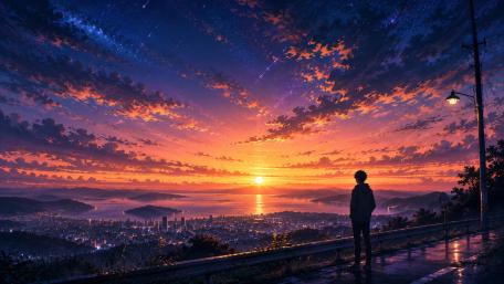 Lonely Sunset Over Neon Horizon wallpaper