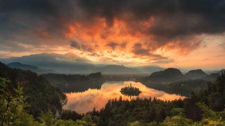 Sunset Glow Over Lake Bled wallpaper