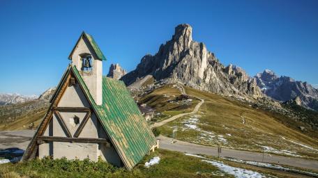 Alpine Chapel Beneath the Dolomites wallpaper