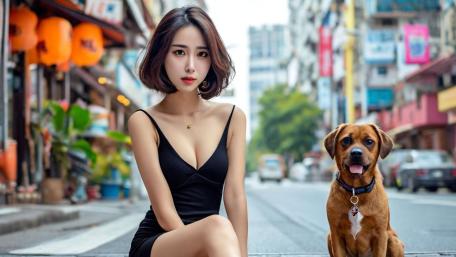 Urban Elegance with Loyal Companion wallpaper