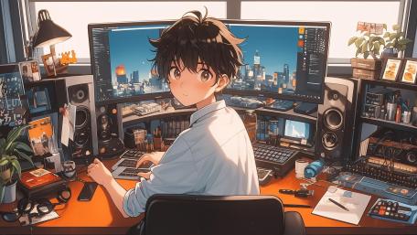 Creative Anime Artist at the Desk wallpaper