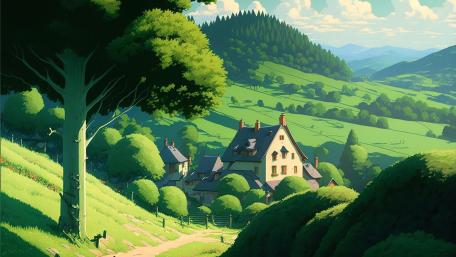 Peaceful Anime Countryside Retreat wallpaper