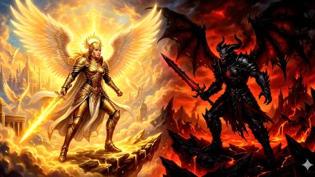 An angel and a devil fights wallpaper