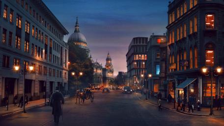 Victorian London Twilight Glow wallpaper