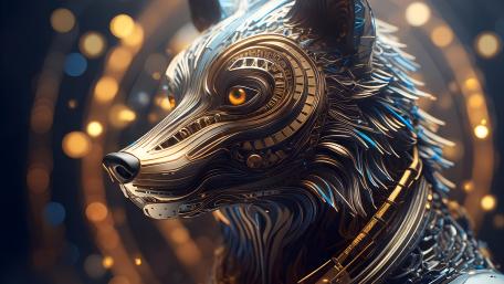 Steampunk Cyber Wolf Sentinel wallpaper