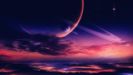 Celestial Dawn Over Surreal Horizon wallpaper