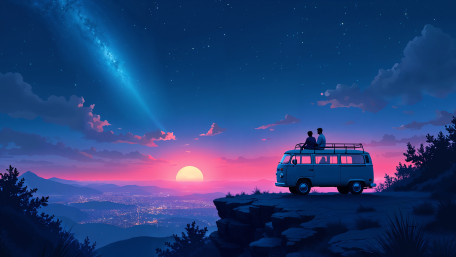Moonlit Horizon Roadtrip Dreamscape wallpaper