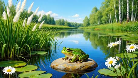 Serene Frog by the Summer River wallpaper