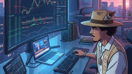 Afro Trader in Neon Market Hub wallpaper