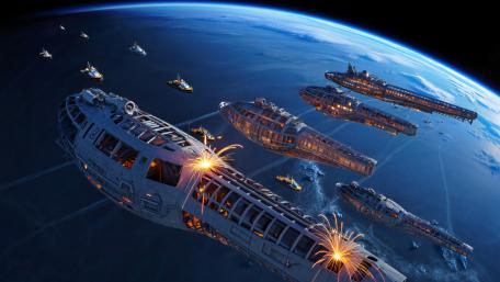 Orbital Shipyard Above Blue World wallpaper