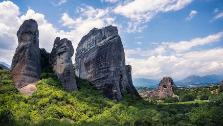 Meteora Monoliths Above the Green Valley wallpaper