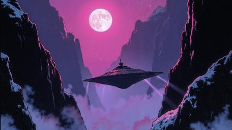 Pink Moonlit UFO Canyon wallpaper