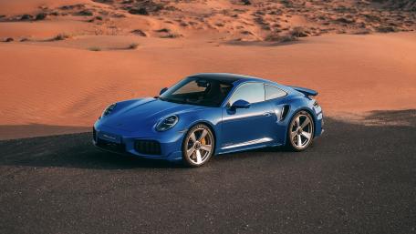 Blue Porsche 911 Turbo S Desert Drive wallpaper