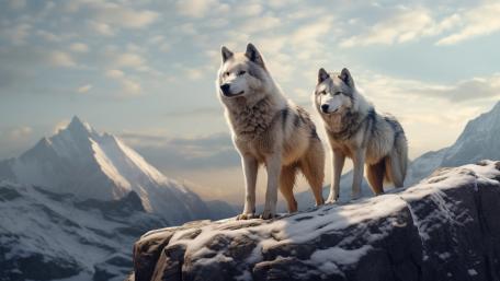 Arctic Wolves on Mountain Peak wallpaper